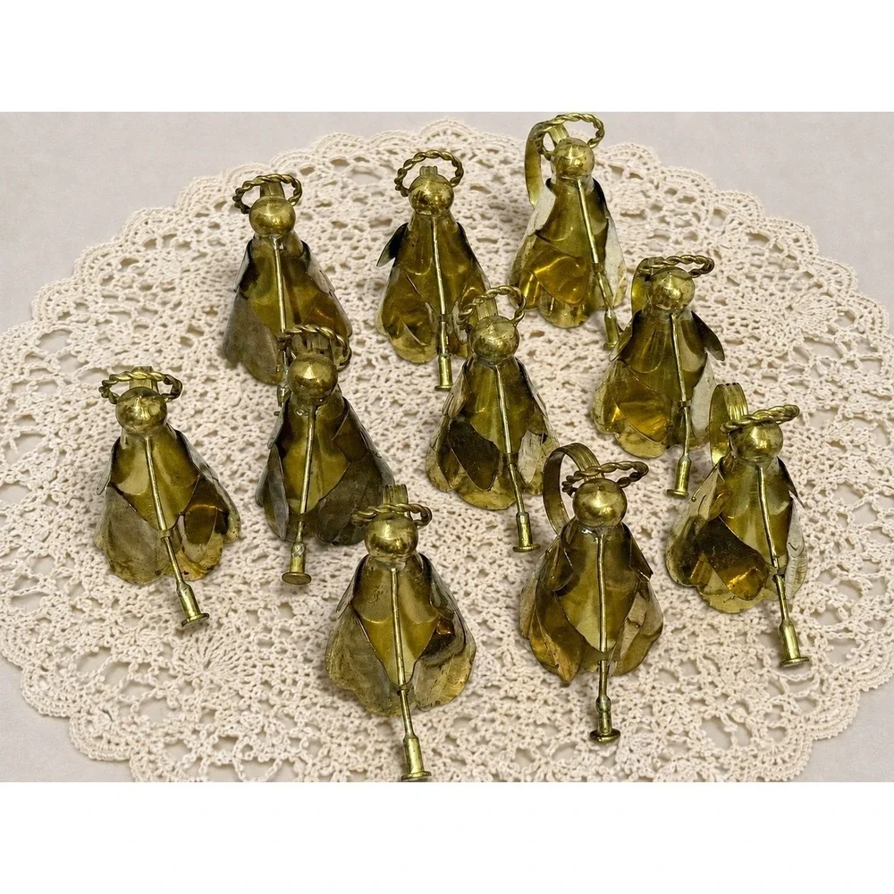10 Vintage Brass Angel Napkin Rings Christmas Holiday Table Linens 3
